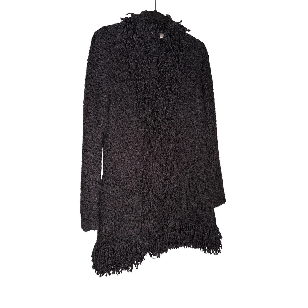 Halogen black fringe shag cardigan sweater long dark gothic‎ whimsical